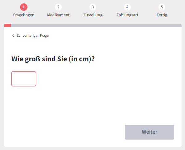 Medizinischer Fragebogen Fernarzt Größenangaben.