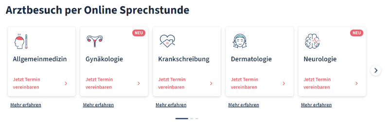 Screenshot der Facharztrichtung für die Online-Sprechstunde.