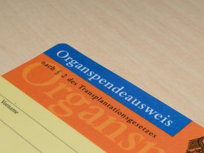 Organspendeausweis um Entscheidungen zur Organspende zu dokumentieren.