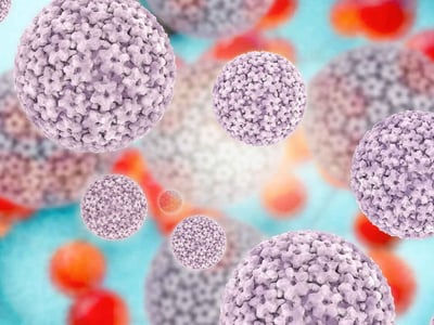 Grafische 3D-Darstellung von humanen Papillomviren (HPV).